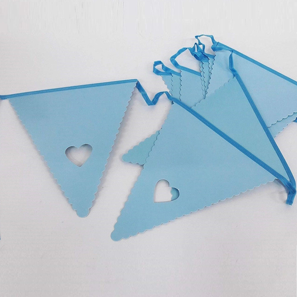 Trade Shop - Festone Azzurro Cuore 12 Bandierine Compleanni Matrimonio Nascita Battesimo -