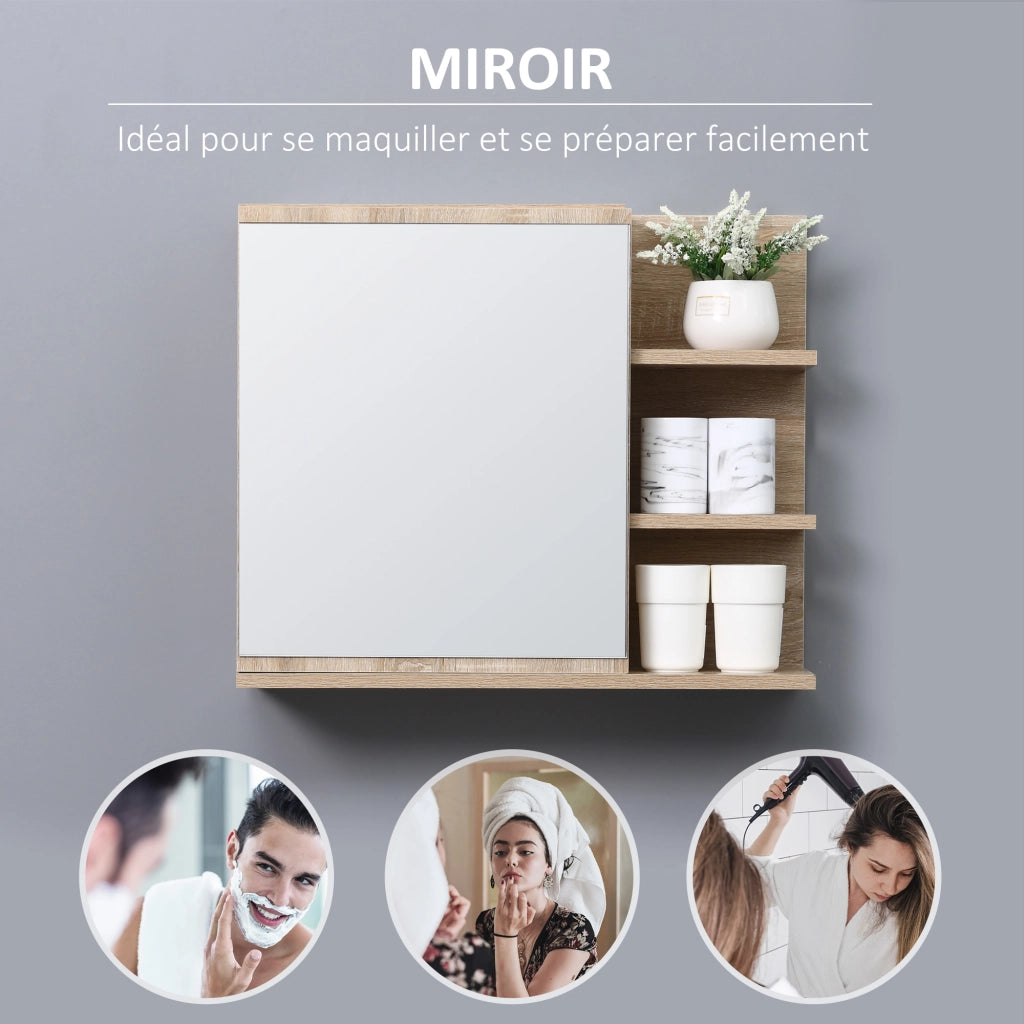 Armadio con Specchio e Ripiani per Bagno ¨C zephmum ¨C Pannelli Particelle Rovere Chiaro