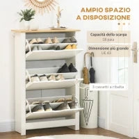 Scarpiera Slim per 18 Paia di Scarpe, 3 Cassetti con 2 Ripiani Regolabili e Rimovibili, 72x26x112 cm, Bianco