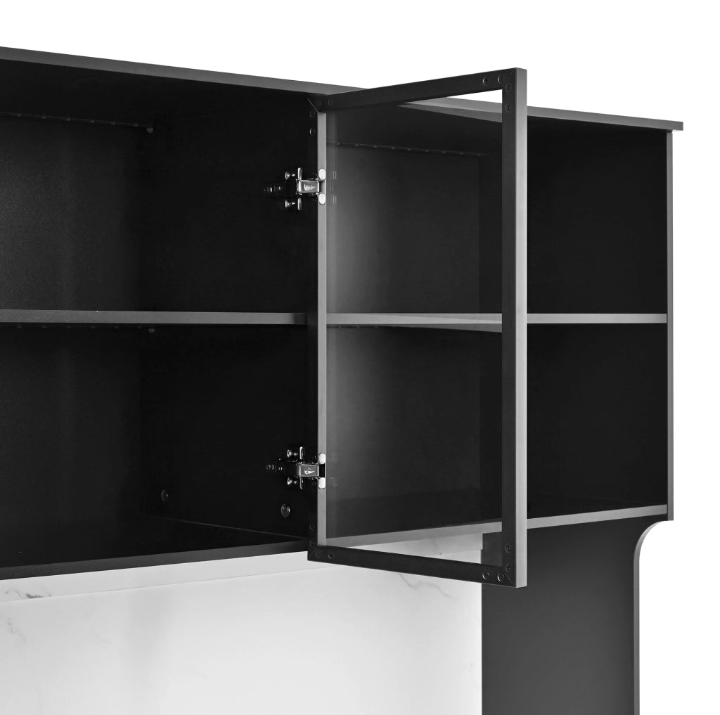 Credenza 120x40x180 cm in MDF nero e bianco con LED e ampio spazio