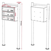Cassetta postale condominiale autoportante 3 posti, 1 modulo, bianco 513 x 270 x 1150 mm