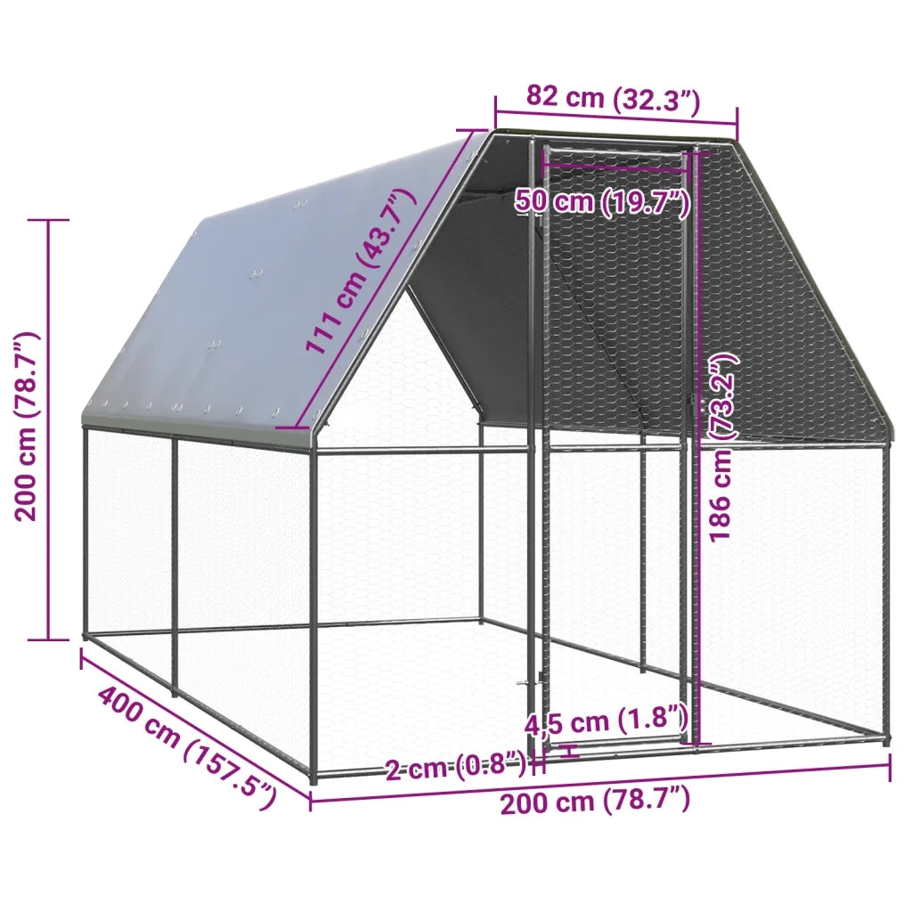 Gabbia per Polli da Esterno 2x4x2 m in Acciaio Zincato 3154371