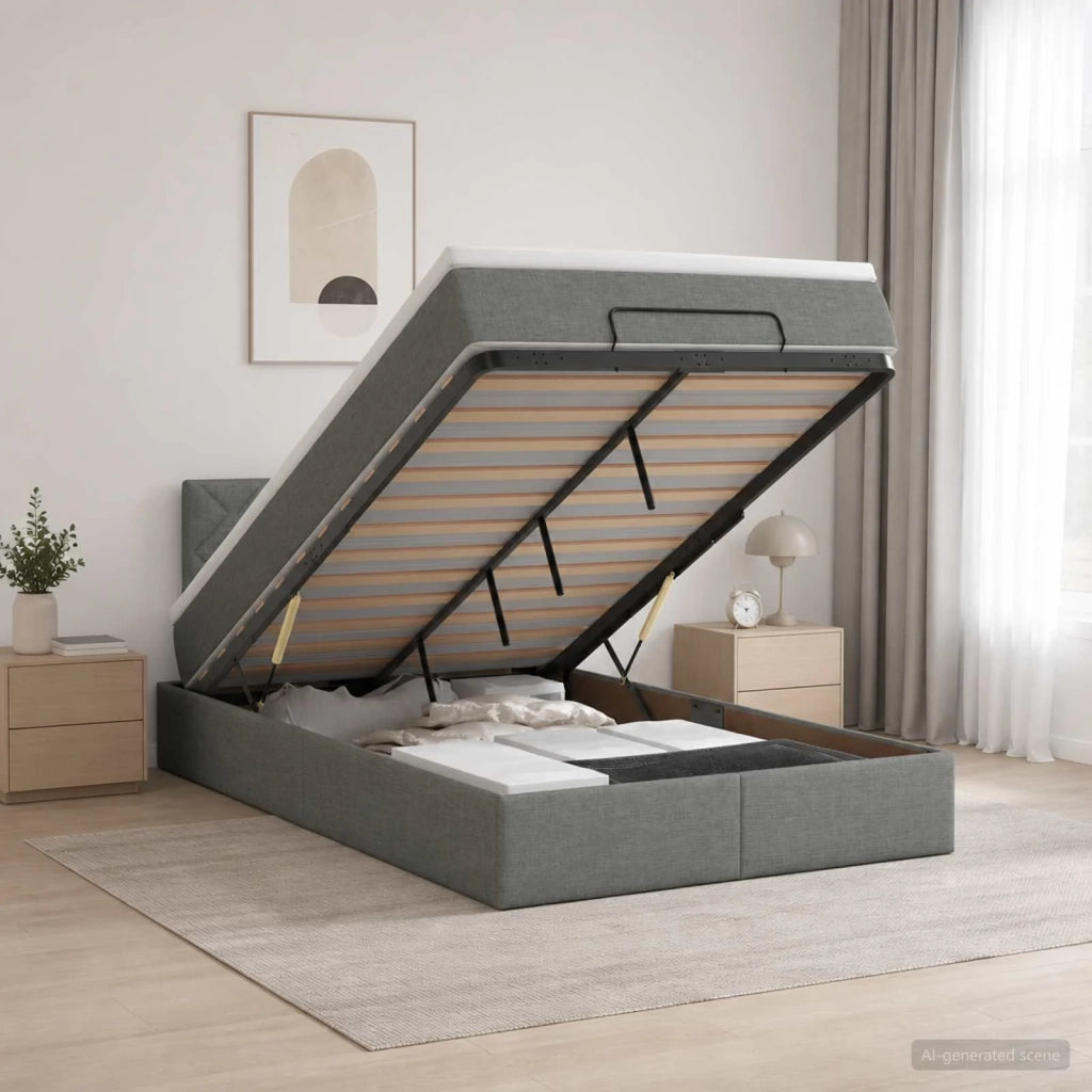 Letto Ottomano con Materasso e LED Grigio Scuro 120 x 190 cm 3456975