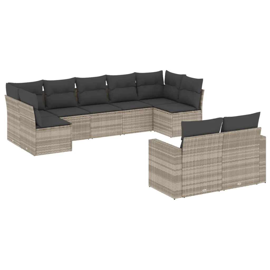 Set Divano da Giardino 9pz con Cuscini Grigio Chiaro Polyrattan 3219412