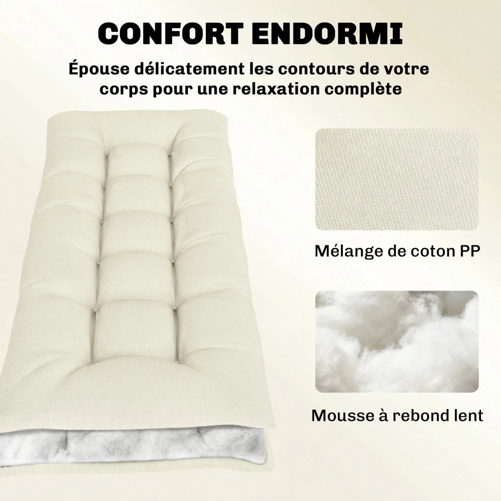 Cuscino per Chaise Longue in Memory Foam con Bretelle e Protezione UV50+ ¨C Zephmum ¨C Beige 198x65x13cm