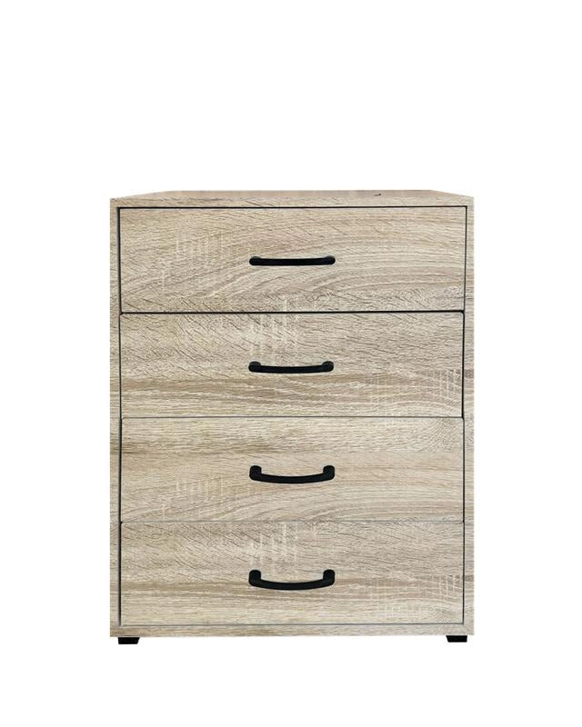 CASSETTIERA IN LEGNO CON QUATTRO CASSETTI COLORE ROVERE DIMENSIONI 50X40X83 CM