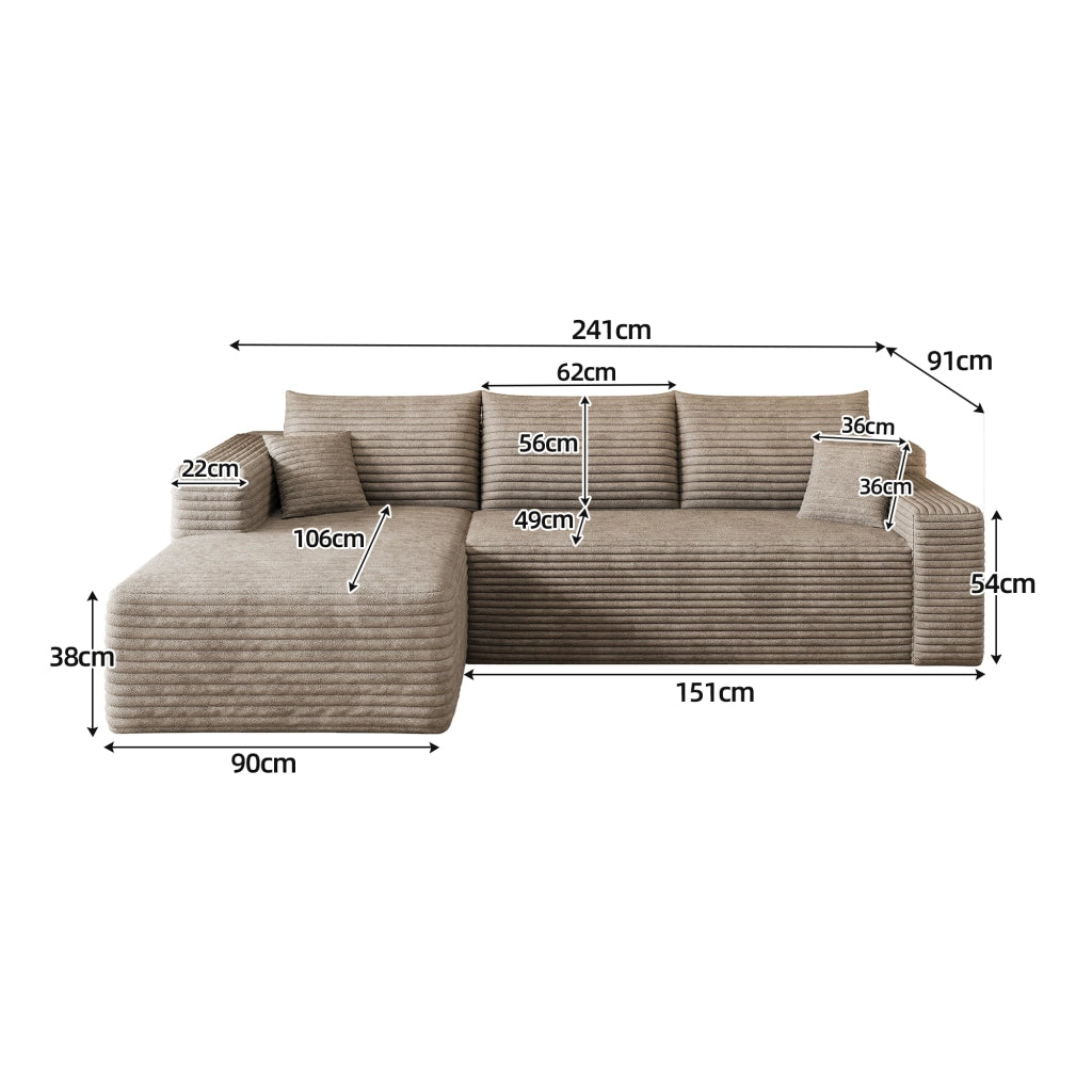 Divano angolare in tessuto con schiuma elastica e design ondulato senza montaggio camel 241 × 151 × 58 cm
