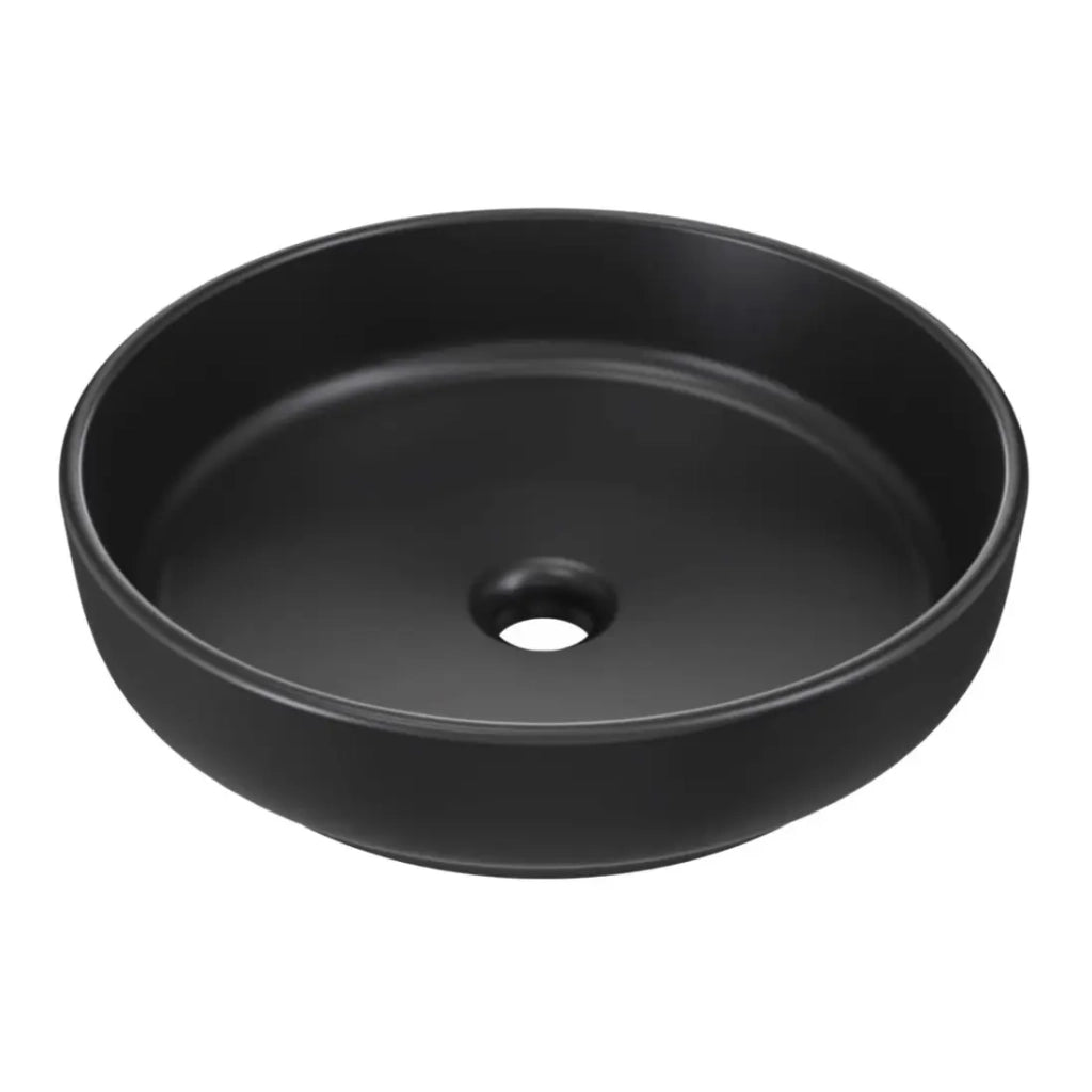 Lavabo da appoggio rotondo 40 cm in ceramica nera opaca