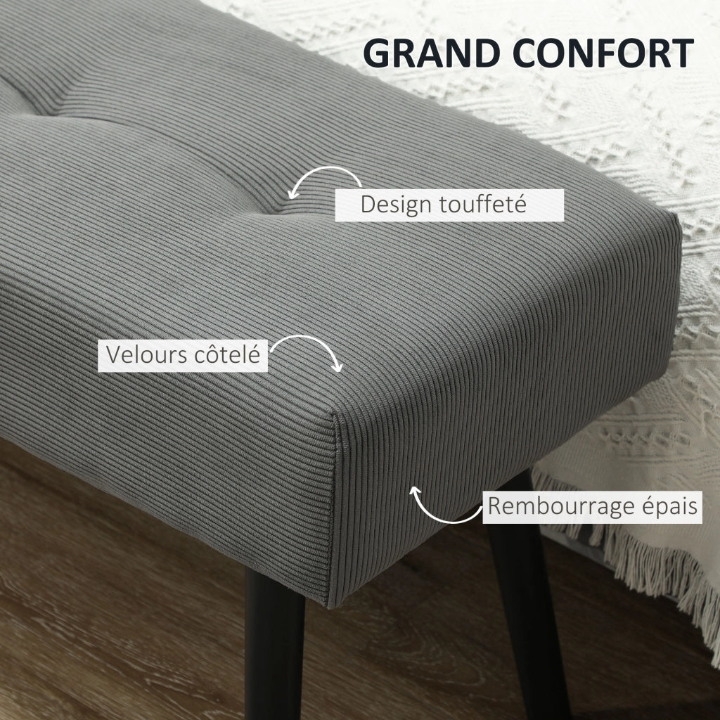Pouf Panca Fine Letto ¨C Xylo ¨C Velluto Grigio con Piedi in Metallo Nero 100x36x45 cm