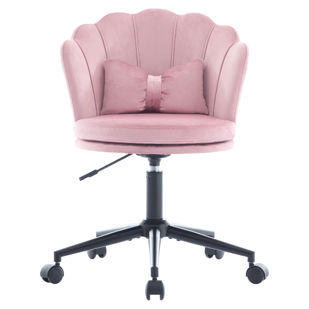 Sedia girevole in velluto rosa regolabile in altezza con cuscino lombare e ruote
