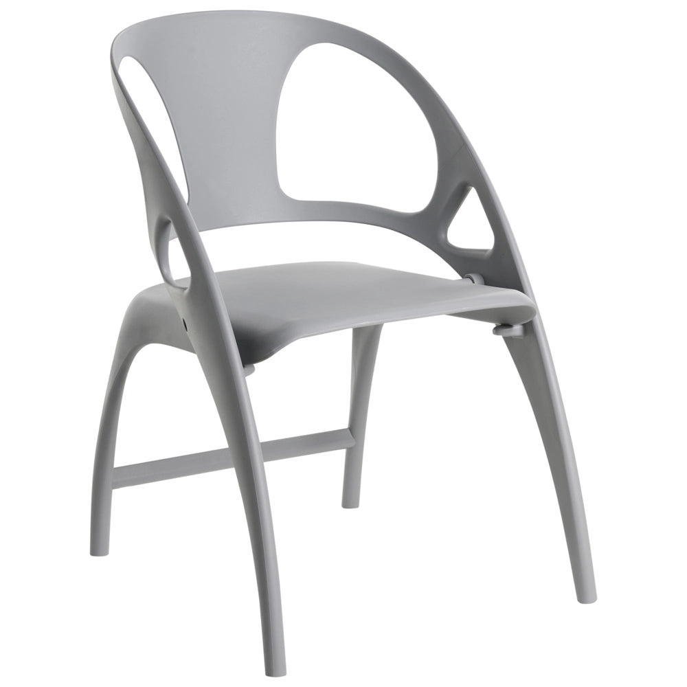 Set di 4 sedie da giardino in polipropilene grigio plastica leggera e resistente agli agenti atmosferici per interni e per esterni.