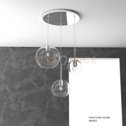 SOSP. BIANCO TONDA 3 LUCI VETRI (1 GRANDE+1 MEDIO+1 PICCOLO) TUTTI TRASPARENTI 1155BI-S3 TMIX-TR