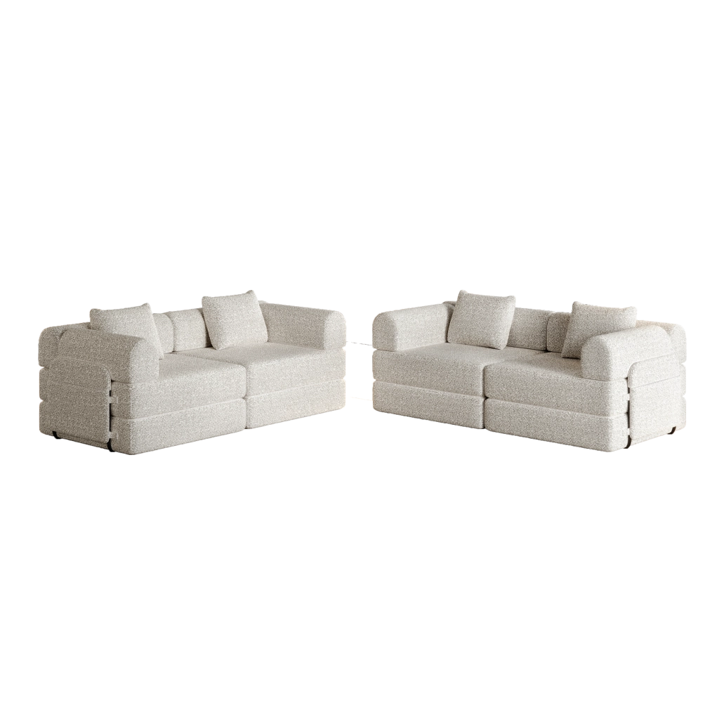 Divano letto 2-in-1 in chenille con vano portaoggetti nel bracciolo e struttura in acciaio