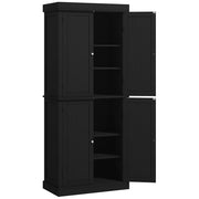 Mobile da Cucina Alto Credenza 76x40,5x184 cm con 6 Ripiani Regolabili e 4 Ante in Legno Nero
