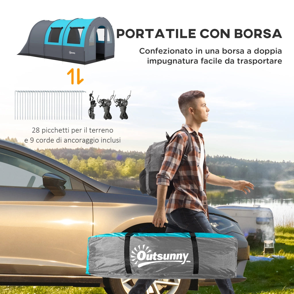 Tenda da Campeggio 3 Posti Impermeabile ¨C Zephmum ¨C Grigio Blu Poliestere 480x260x200 cm