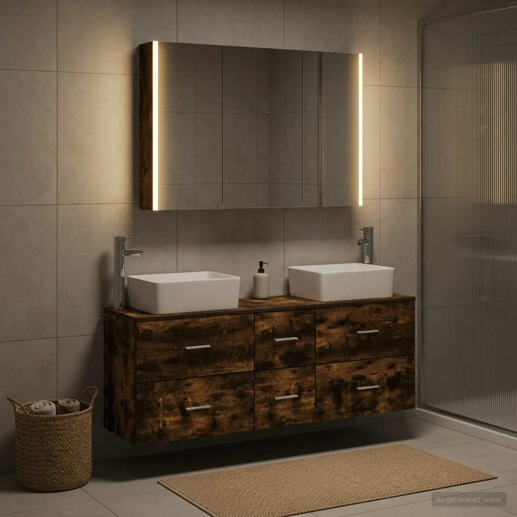 Set di mobili per il bagno 4 pcs Rovere Fumo 3406867