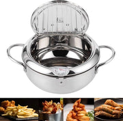 Piatto per tempura con termometro e coperchio - Mini wok giapponese per patatine - Gamberi - Petto di pollo - 24 cm