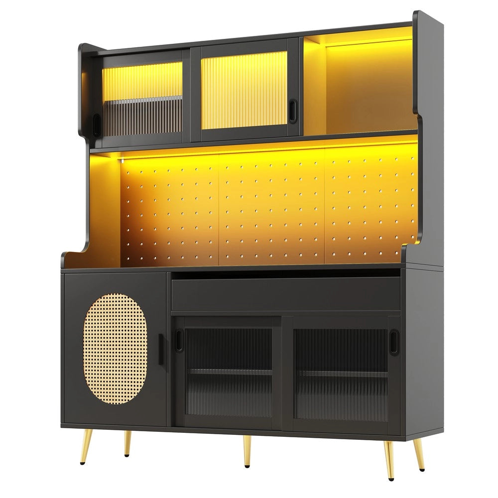 Credenza Buffet con Ante e LED ¨C Xylo ¨C Marrone/Nero, 145x39x171cm