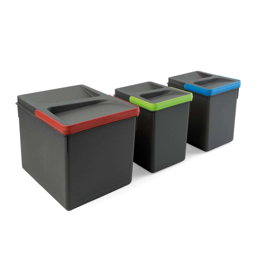 Emuca Contenitori per cassetti da cucina Recycle, Altezza 216, 1x12 + 2x6, Plastica grigio antracite, Tecnoplastica, 1 u.