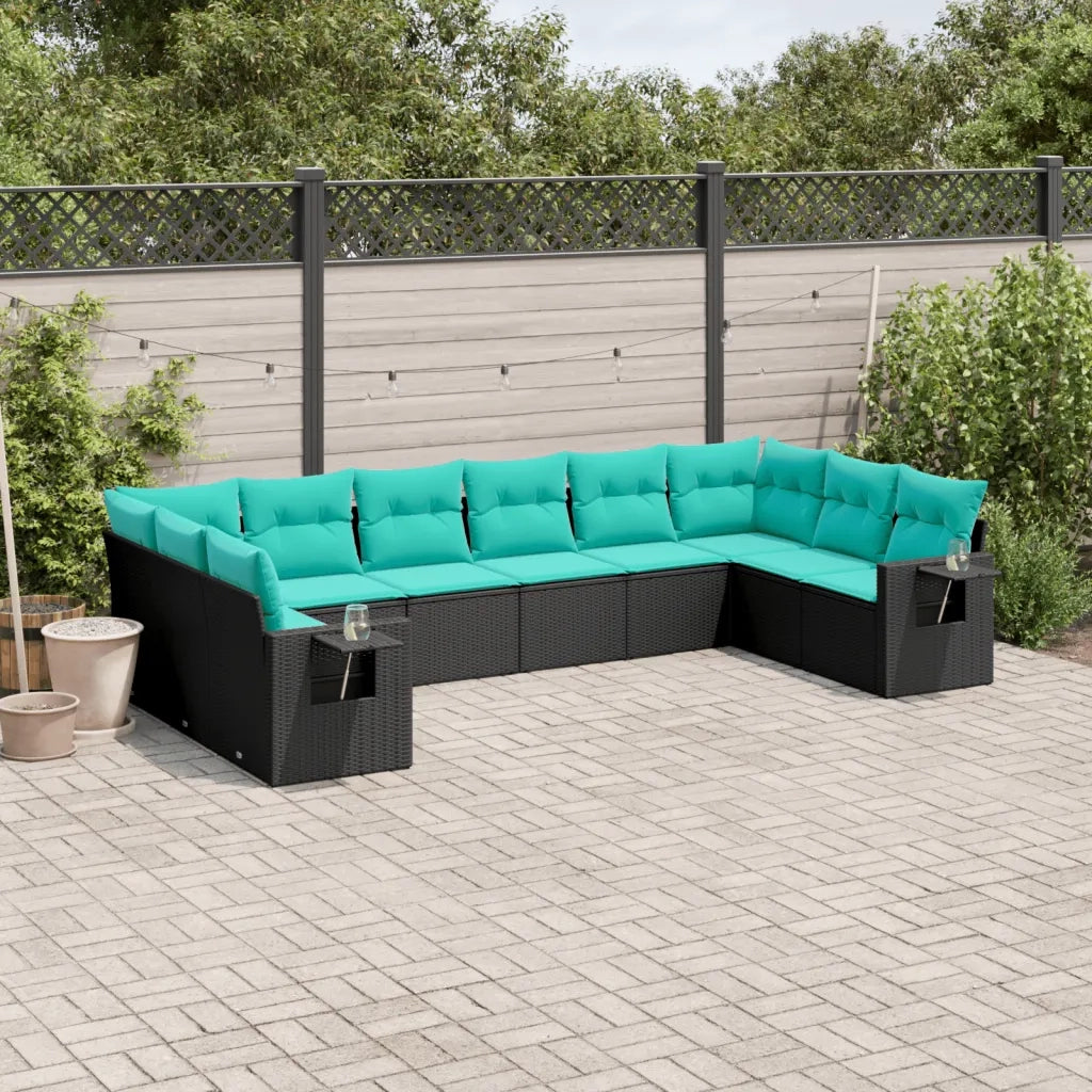 Set Divani da Giardino 10 pz con Cuscini Nero in Polyrattan 3220666