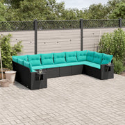 Set Divani da Giardino 10 pz con Cuscini Nero in Polyrattan 3220666
