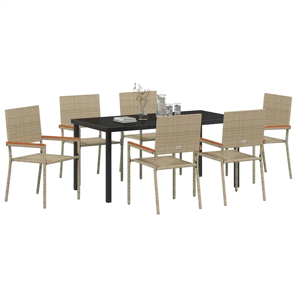 Set da Pranzo per Giardino con cuscino 7 pcs Beige polyrattan 3379720