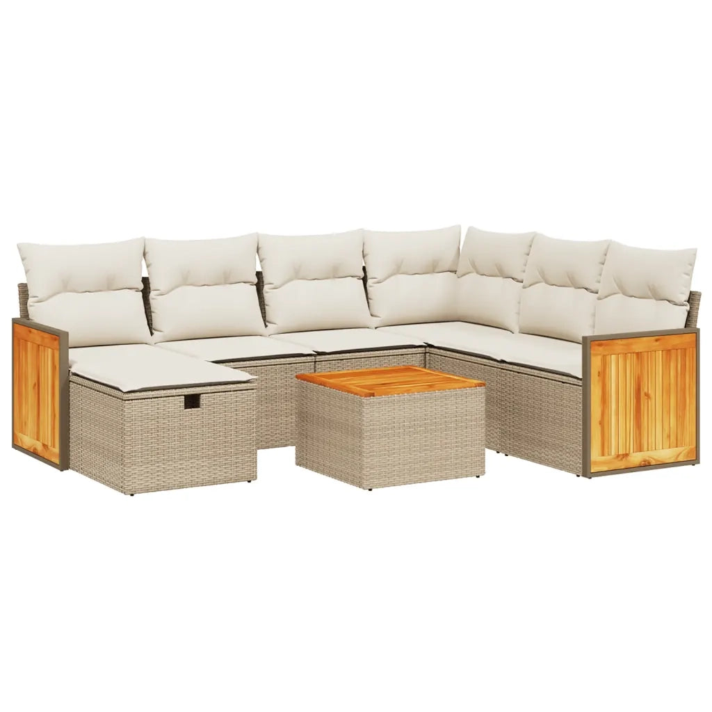 Set Divano da Giardino 8 pz con Cuscini Beige in Polyrattan 3265769