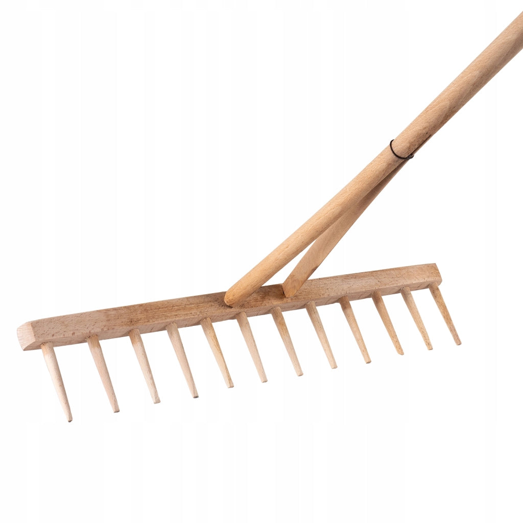 Rastrello KADAX per fieno, erba e foglie, in legno, con manico largo, leggero, 65x158 cm