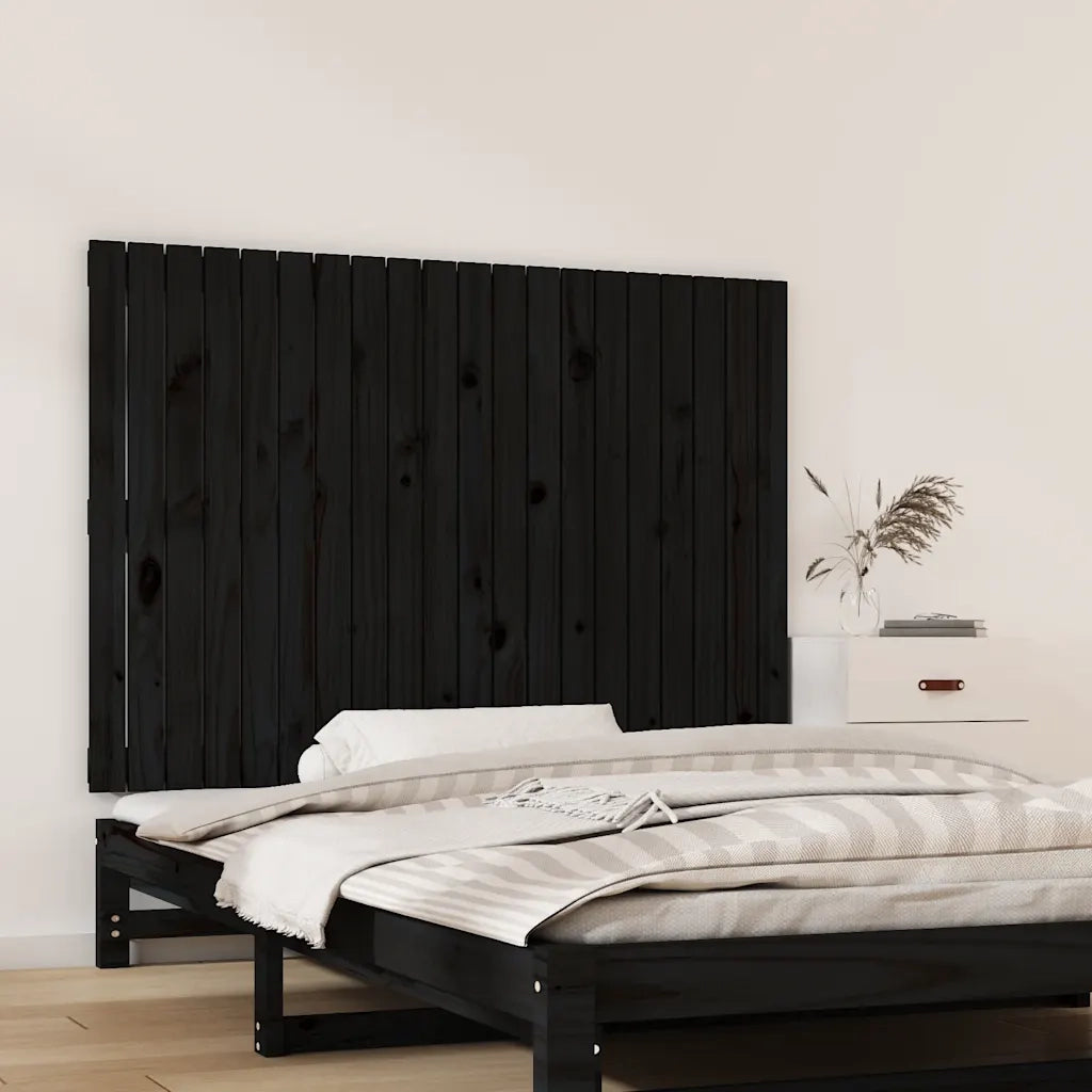 Testiera | Testata da Parete Nera 127,5x3x90 cm in Legno Massello di Pino