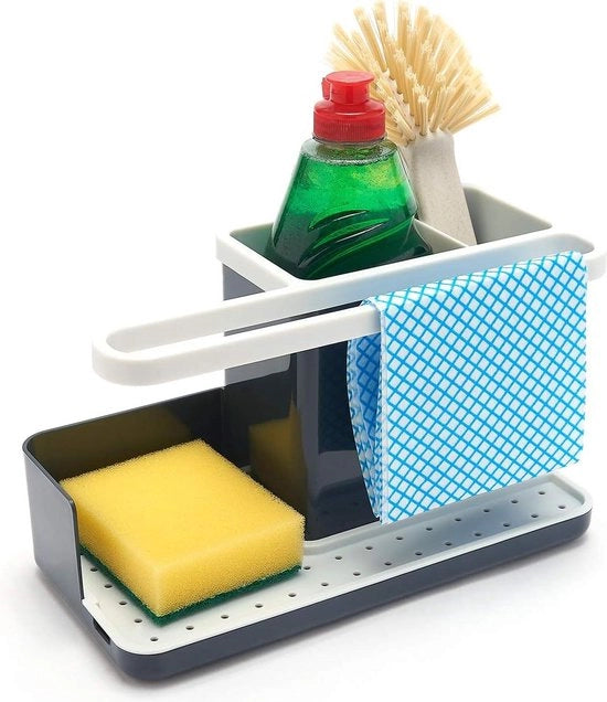 Organizzatore per la doccia/Caddy - Organizzatore di lavandino con contenitore rimovibile per eventuali perdite - Grigio e bianco