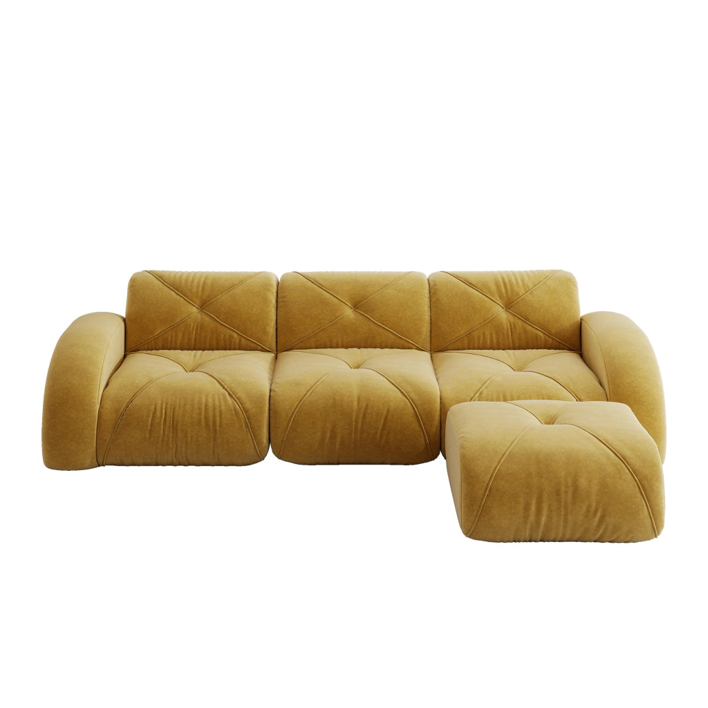 Divano Modulare 3 Posti con Poggiapiedi ¨C MINIMAL ¨C Angolare, Giallo
