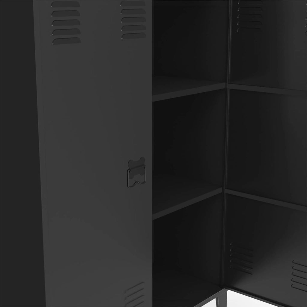 ESTER Armario de 2 puertas de metal negro con tapa de madera de diseño industrial