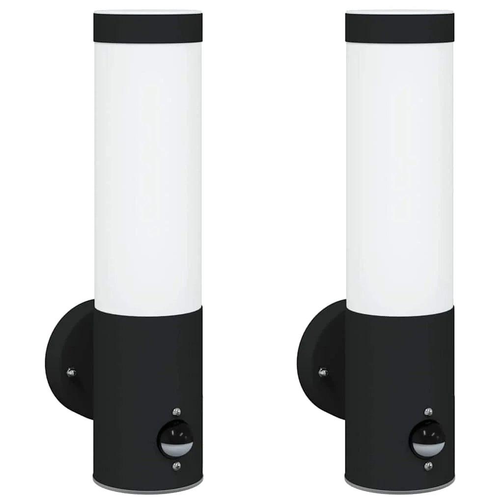 Set di 2 moderne applique da giardino impermeabili 12 x 8,5 x 29 cm acciaio inox nero 02_0056488