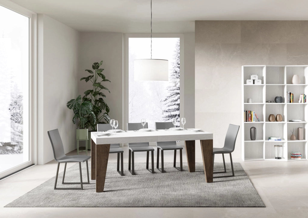 Tavolo Allungabile 160/264x90x77 cm Naxy Mix piano Bianco Frassino gambe Noce