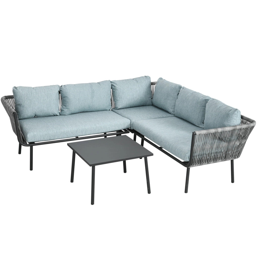 Set salotto da esterno 4 pezzi in alluminio e rattan sintetico; grigio