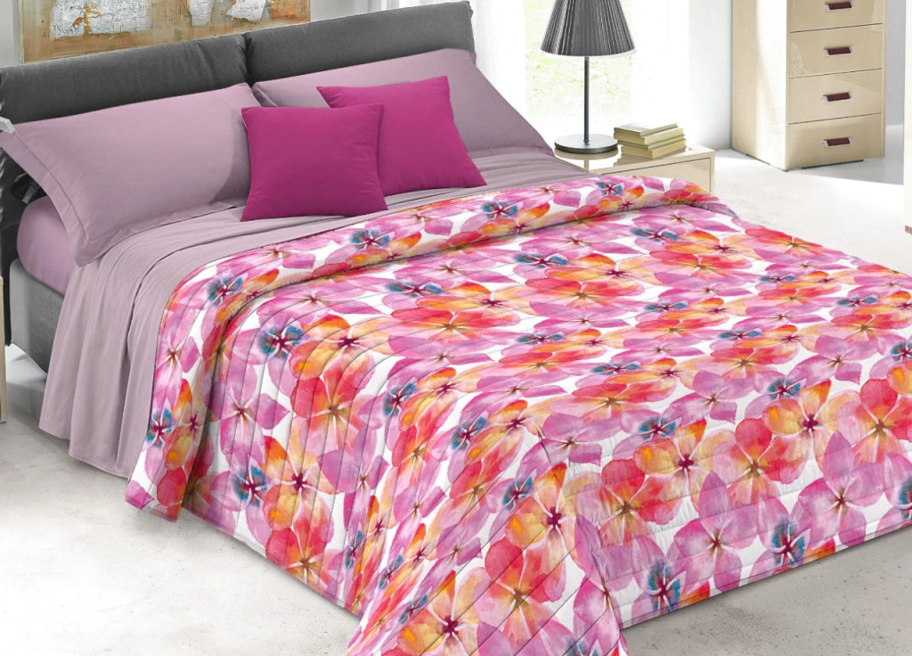 Quilt Trapuntino Piumino Estivo 100gr/mq Microfibra Summer Flower - Matrimoniale - D18 Fucsia