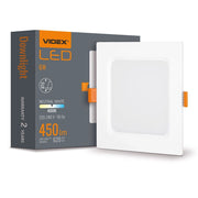 Downlight incasso quadrato bianco 12cm LED 6W 4000K Videx