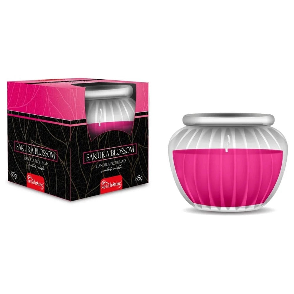 Trade Shop - Candela Profumata Ambienti Vasetto Vetro Decorativo Fragranza Fiori Di Ciliegio 85g 029917 -