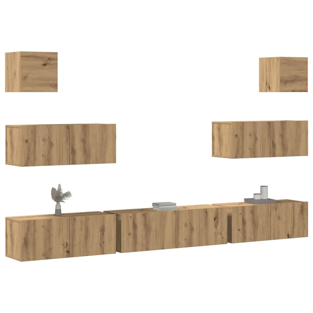Set Mobile TV 7 pz | Armadietto TV | Mobile Porta TV Montato a Parete Rovere in Legno Multistrato