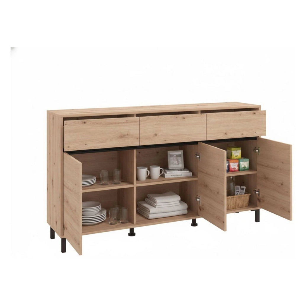 Madia Giarre, Credenza 3 Cassetti, 157x40x90h cm Marrone Rovere Nodi