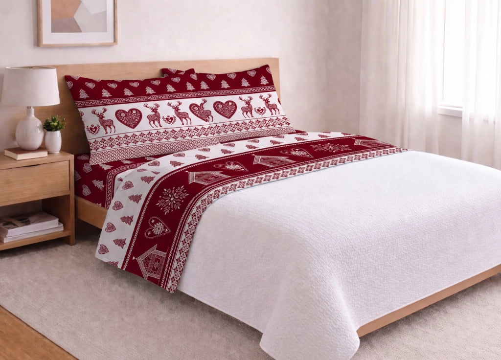 Completo Lenzuola Letto In 100% Cotone Made Italy Disegno Stube - Piazza E Mezza - Stube