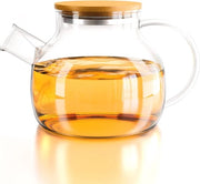 Tazza da Tè in Vetro con Coperchio in Bambù - Sicura per Piastra di Cottura e Resistente al Lavastoviglie