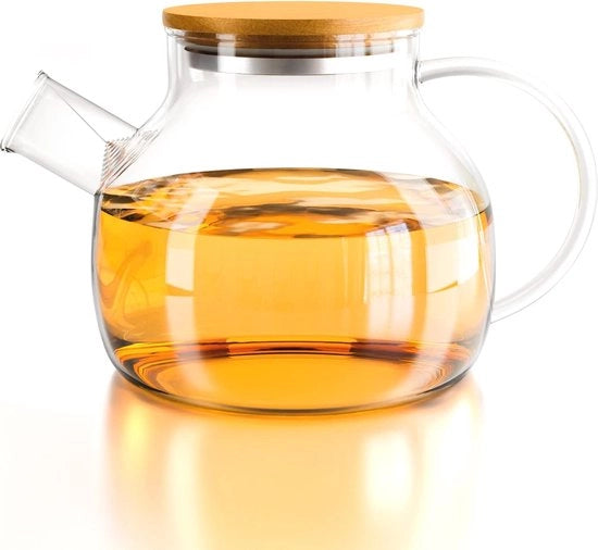 Tazza da Tè in Vetro con Coperchio in Bambù - Sicura per Piastra di Cottura e Resistente al Lavastoviglie