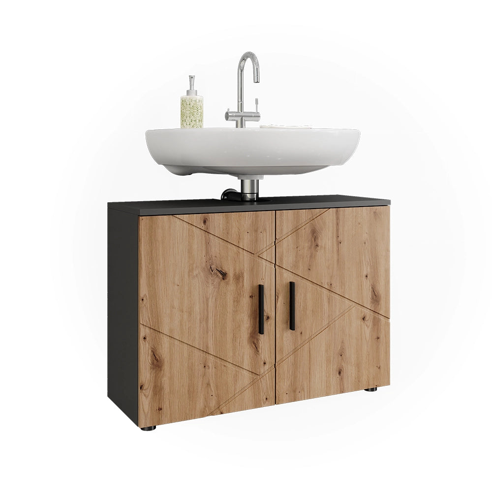 Mobiletto Irma Antracite/Rovere dorato 80 x 59 cm con 2 porte Vicco