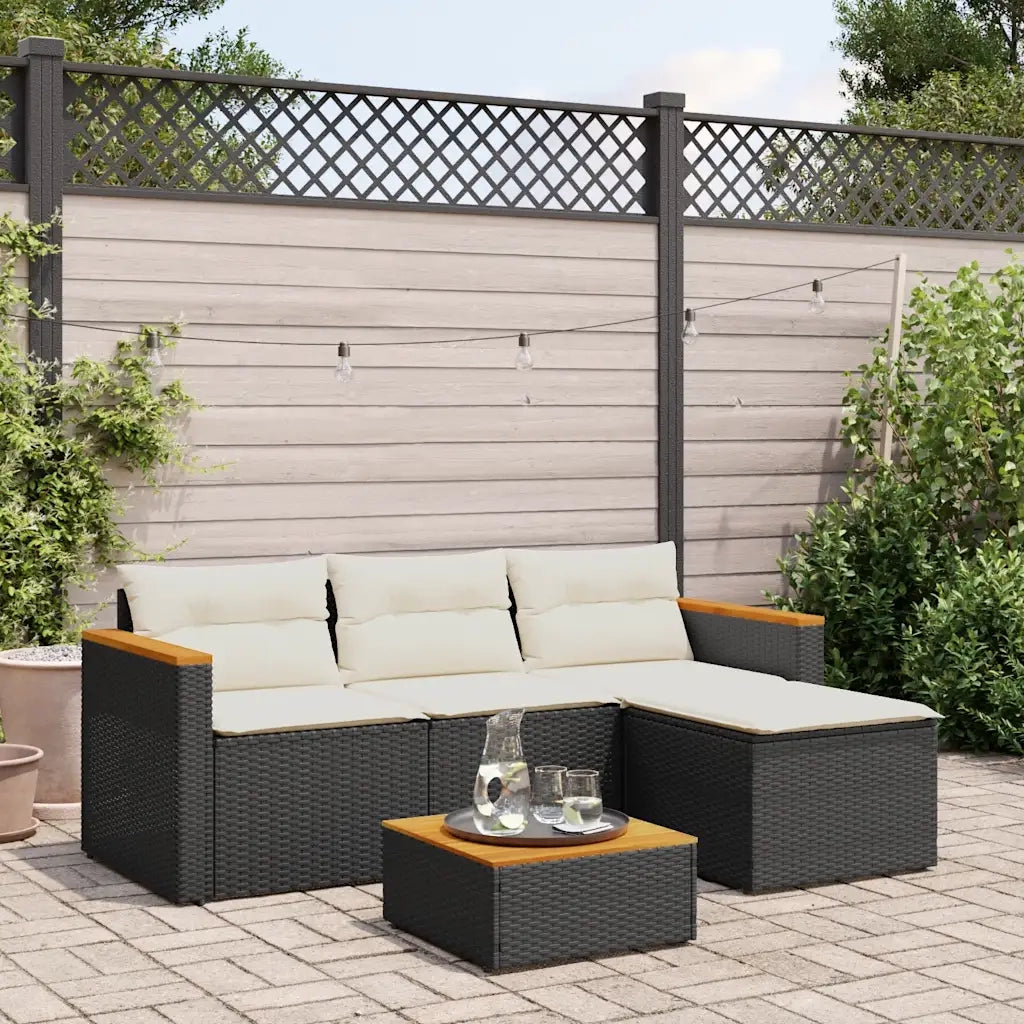 Set Divani da Giardino 3 pz con Cuscini in Polyrattan Nero 365826
