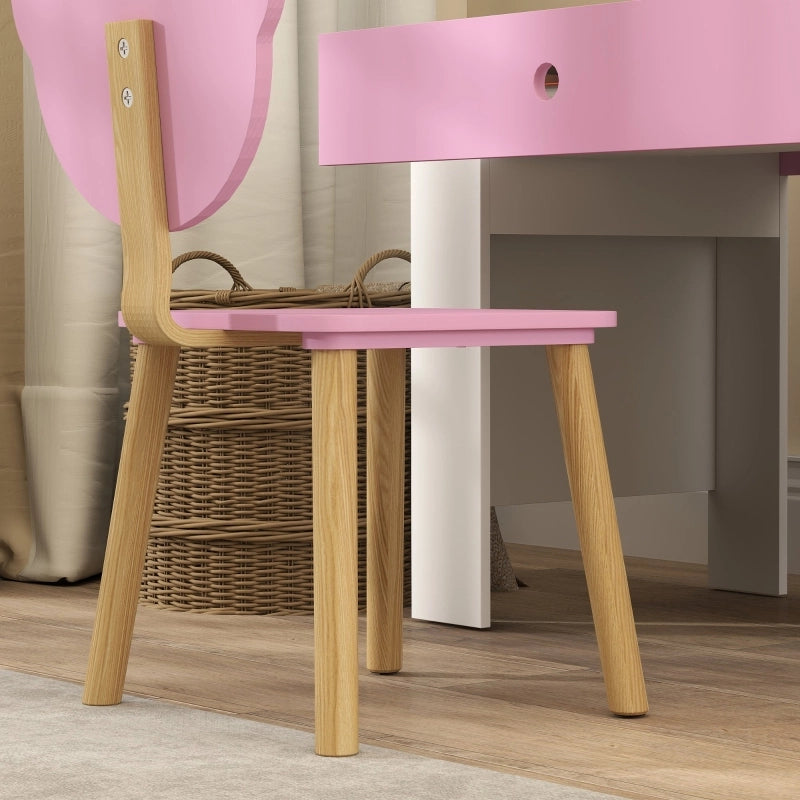 Set scrivania e sedia per bambini con cassetto e schienale a forma di orso, rosa