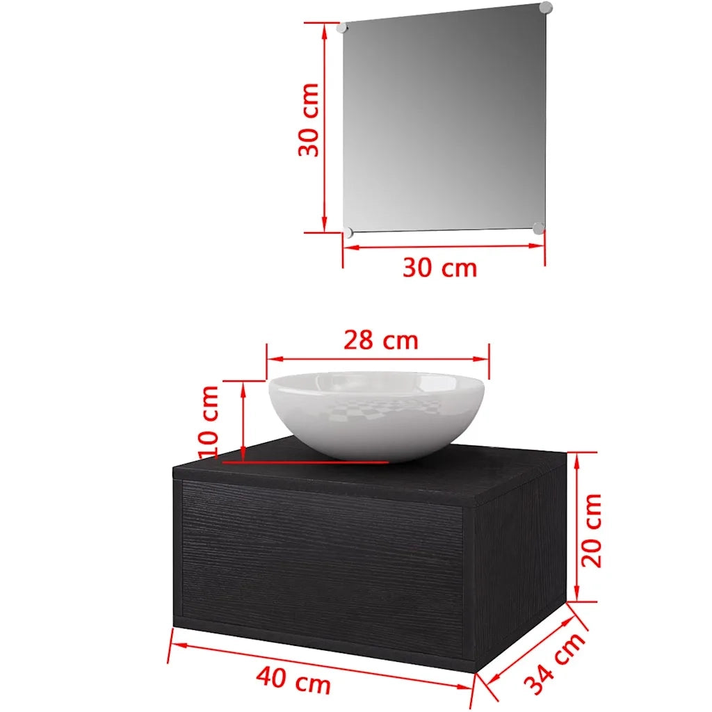 Set Mobili da Bagno | Armadio da bagno con Lavabo 3 pz Nero
