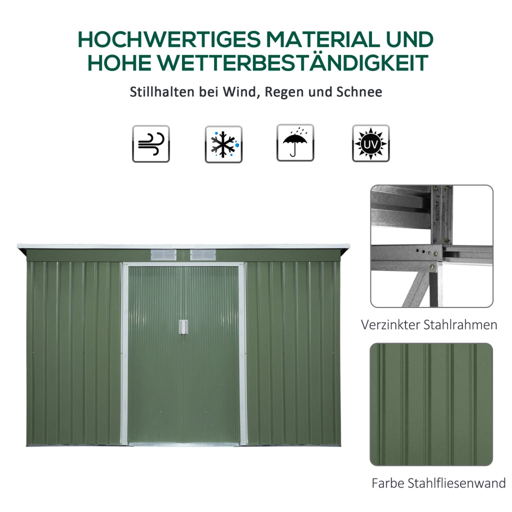EasyComfort Casetta da Giardino Porta Utensili in Lamiera di Acciaio con Fondazione, Capanno da Giardino in Acciaio con Porte Scorrevoli, 280x130x172cm, Verde Chiaro