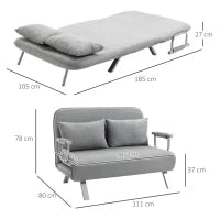 Divano Letto Singolo in Finta Pelle con Seduta Regolabile in 5 Posizioni, 105x80x78 cm, Grigio Chiaro