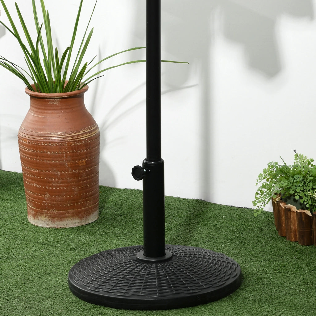 Base per Ombrellone Rotonda Effetto Rattan da 12.5kg, Supporto per Pali da 38mm e 48mm, ?44.5 cm, Nero